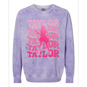 Girl Retro Taylor First Name Personalized Groovy 80S Gift Colorblast Crewneck Sweatshirt