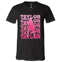 Girl Retro Taylor First Name Personalized Groovy 80S Gift V-Neck T-Shirt