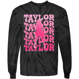 Girl Retro Taylor First Name Personalized Groovy 80S Gift Tie-Dye Long Sleeve Shirt