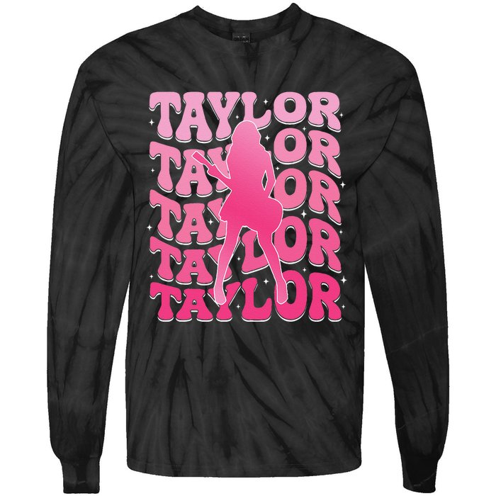 Girl Retro Taylor First Name Personalized Groovy 80S Gift Tie-Dye Long Sleeve Shirt