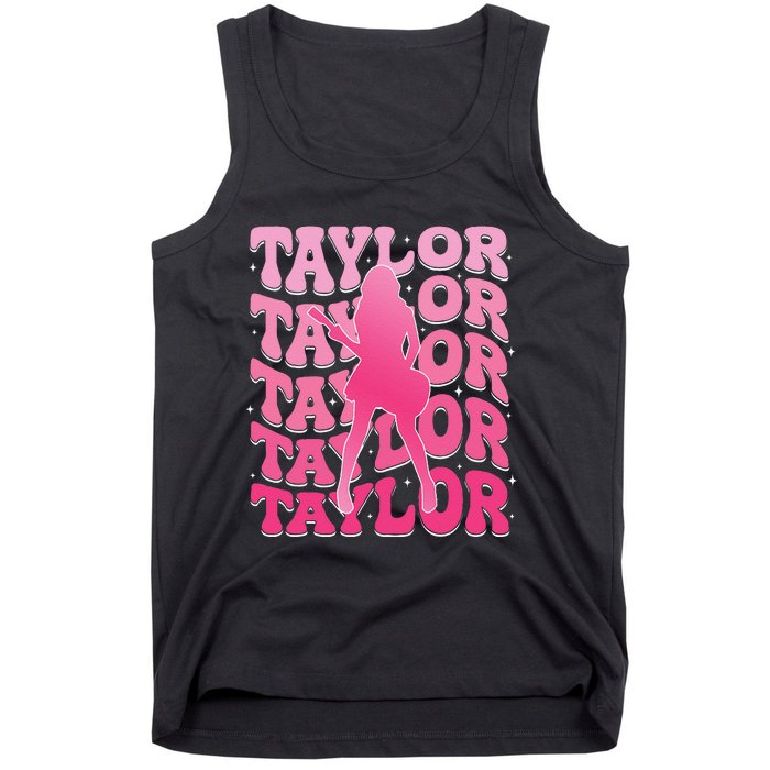 Girl Retro Taylor First Name Personalized Groovy 80S Gift Tank Top