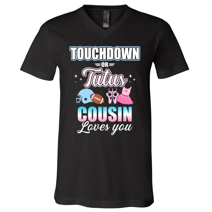 Gender Reveal Touchdowns Or Tutus Cousin Matching Baby Party V-Neck T-Shirt