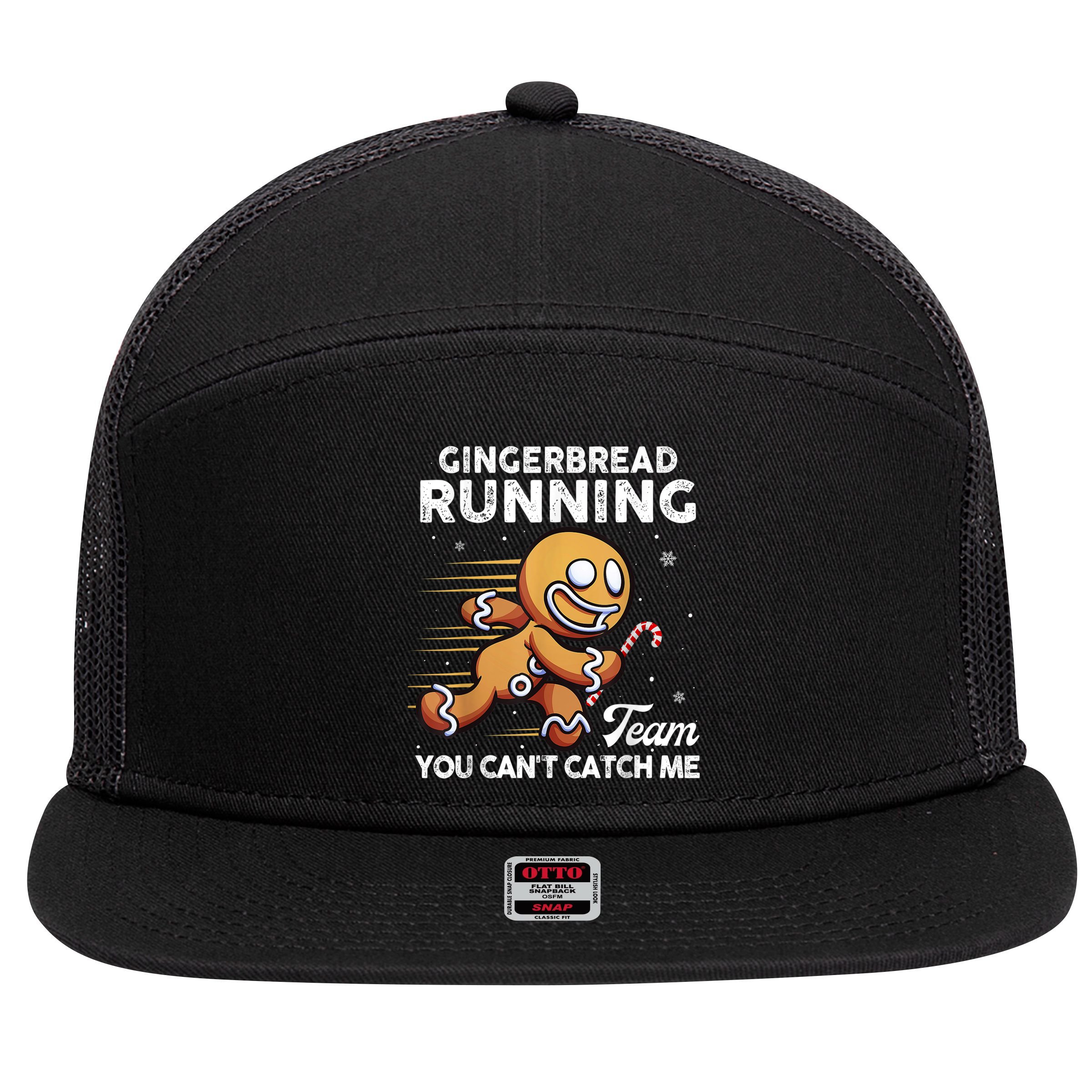 Gingerbread Running Team Christmas Cookie Funny Baking 7 Panel Mesh Trucker Snapback Hat