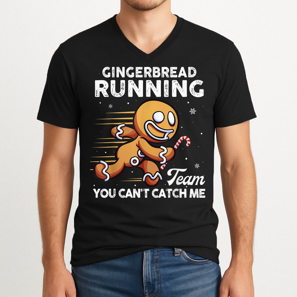 Gingerbread Running Team Christmas Cookie Funny Baking V-Neck T-Shirt