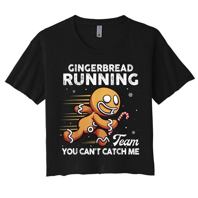 Gingerbread Running Team Christmas Cookie Funny Baking Women's Crop Top Tee