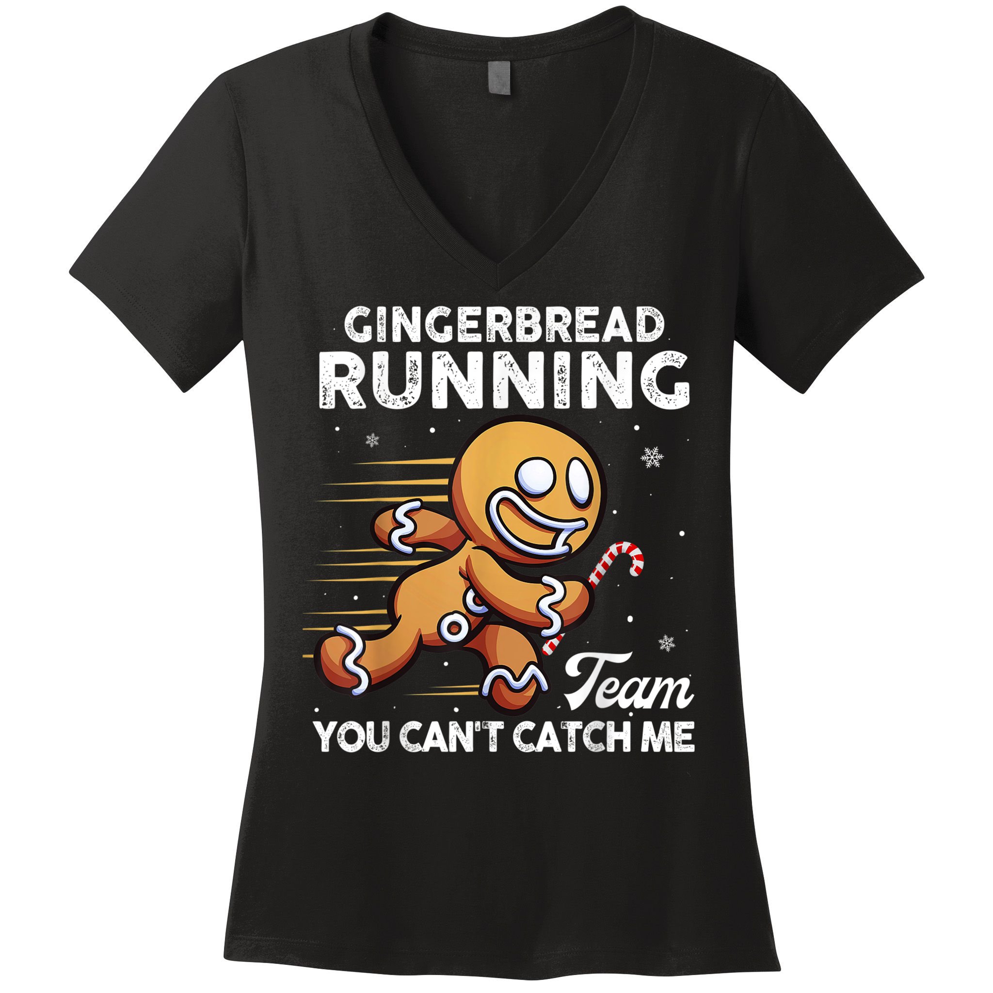 Gingerbread Running Team Christmas Cookie Funny Baking Women's V-Neck T-Shirt