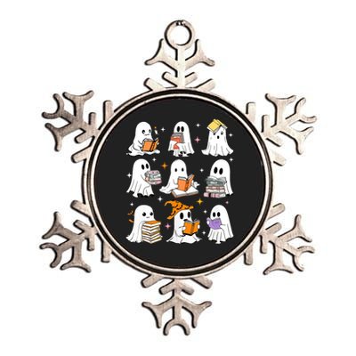 Ghost Reading Teacher Halloween Librarian Book Lover School Metallic Star Ornament