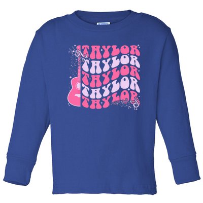 Girl Retro T.AYLOR First Name Personalized Groovy Birthday Toddler Long Sleeve Shirt