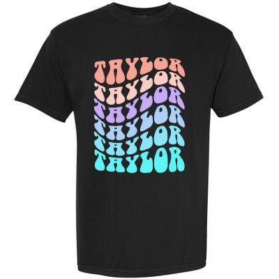 Girl Retro Taylor First Name Personalized Groovy Birthday Garment-Dyed Heavyweight T-Shirt