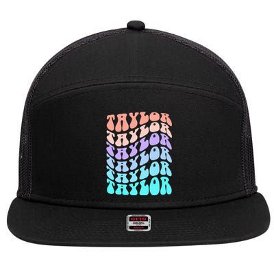 Girl Retro Taylor First Name Personalized Groovy Birthday 7 Panel Mesh Trucker Snapback Hat