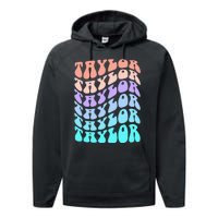 Girl Retro Taylor First Name Personalized Groovy Birthday Performance Fleece Hoodie