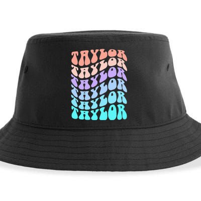 Girl Retro Taylor First Name Personalized Groovy Birthday Sustainable Bucket Hat