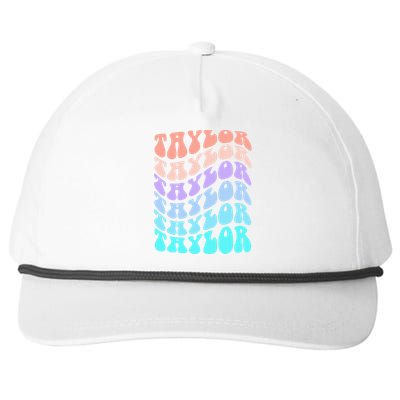 Girl Retro Taylor First Name Personalized Groovy Birthday Snapback Five-Panel Rope Hat