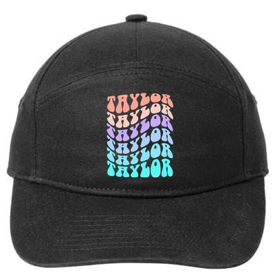 Girl Retro Taylor First Name Personalized Groovy Birthday 7-Panel Snapback Hat