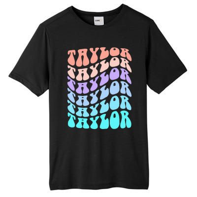 Girl Retro Taylor First Name Personalized Groovy Birthday Tall Fusion ChromaSoft Performance T-Shirt