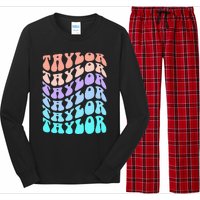 Girl Retro Taylor First Name Personalized Groovy Birthday Long Sleeve Pajama Set