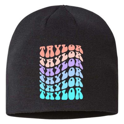 Girl Retro Taylor First Name Personalized Groovy Birthday Sustainable Beanie