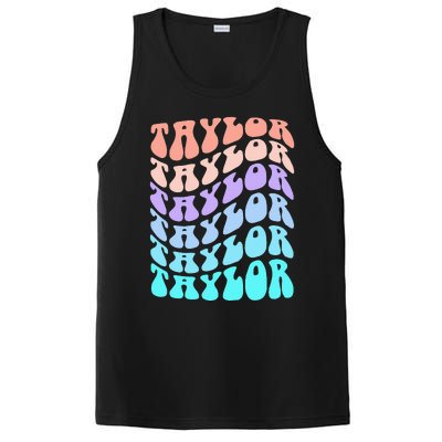 Girl Retro Taylor First Name Personalized Groovy Birthday PosiCharge Competitor Tank