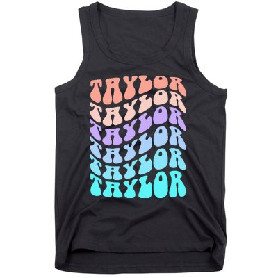 Girl Retro Taylor First Name Personalized Groovy Birthday Tank Top