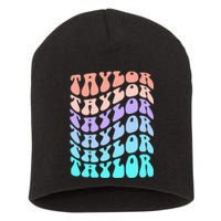 Girl Retro Taylor First Name Personalized Groovy Birthday Short Acrylic Beanie