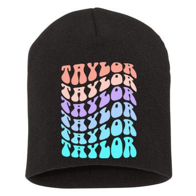 Girl Retro Taylor First Name Personalized Groovy Birthday Short Acrylic Beanie