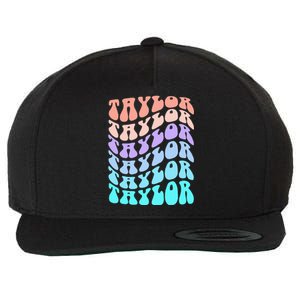 Girl Retro Taylor First Name Personalized Groovy Birthday Wool Snapback Cap