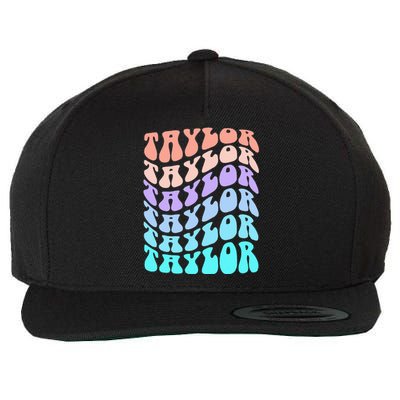 Girl Retro Taylor First Name Personalized Groovy Birthday Wool Snapback Cap