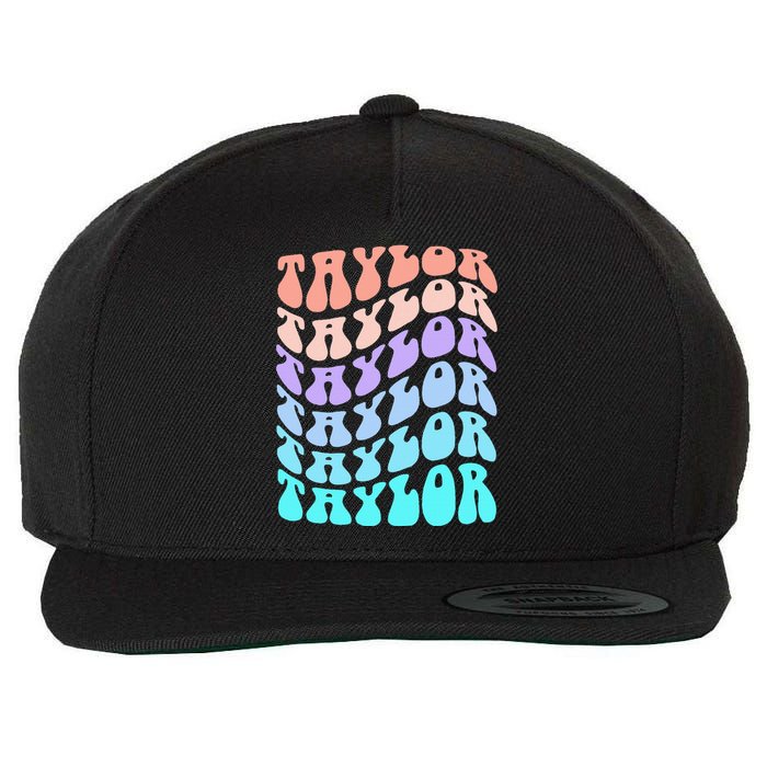 Girl Retro Taylor First Name Personalized Groovy Birthday Wool Snapback Cap