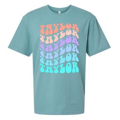 Girl Retro Taylor First Name Personalized Groovy Birthday Sueded Cloud Jersey T-Shirt