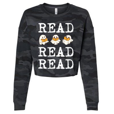 Ghost Reading Teacher Halloween Cropped Pullover Crew