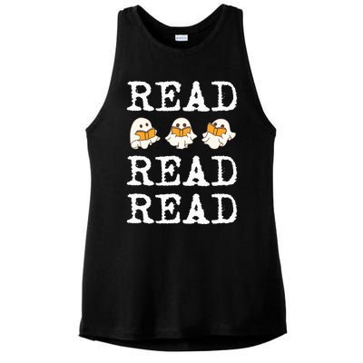 Ghost Reading Teacher Halloween Ladies PosiCharge Tri-Blend Wicking Tank