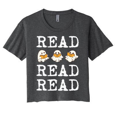 Ghost Reading Teacher Halloween Women's Crop Top Tee