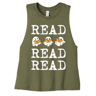 Ghost Reading Teacher Halloween Women's Racerback Cropped Tank