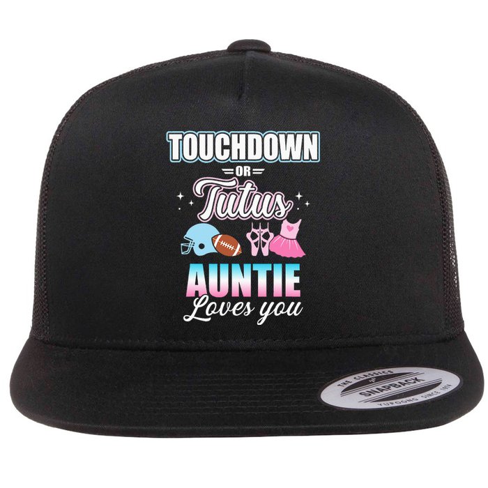 Gender Reveal Touchdowns Or Tutus Auntie Matching Baby Party Flat Bill Trucker Hat