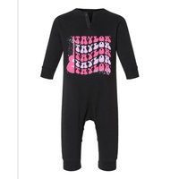 Girl Retro Taylor First Name Personalized Groovy Birthday Infant Fleece One Piece