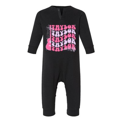 Girl Retro Taylor First Name Personalized Groovy Birthday Infant Fleece One Piece