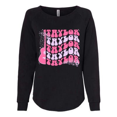 Girl Retro Taylor First Name Personalized Groovy Birthday Womens California Wash Sweatshirt