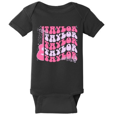 Girl Retro Taylor First Name Personalized Groovy Birthday Baby Bodysuit