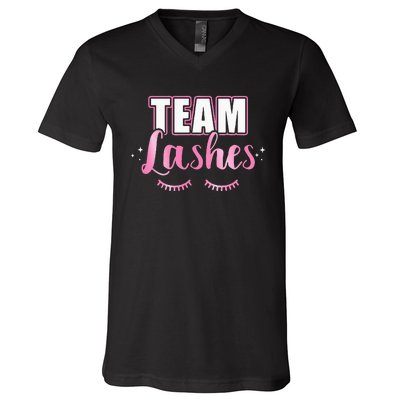 Gender reveal team lashes matching family baby party V-Neck T-Shirt