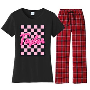 Girl Retro Taylor First Name Taylor Groovy Birthday Taylor Women's Flannel Pajama Set