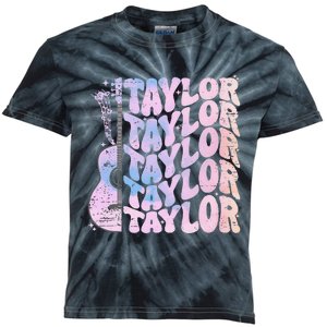 Girl Retro Taylor First Name Personalized Groovy Birthday Gift Kids Tie-Dye T-Shirt