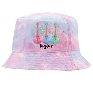 Girl Retro Taylor First Name Personalized Groovy 80S Pink Tie-Dyed Bucket Hat