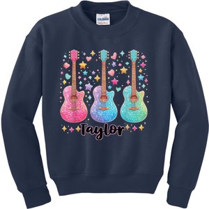 Girl Retro Taylor First Name Personalized Groovy 80S Pink Kids Sweatshirt