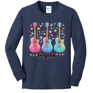 Girl Retro Taylor First Name Personalized Groovy 80S Pink Kids Long Sleeve Shirt