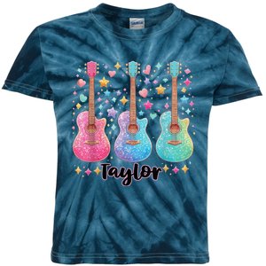 Girl Retro Taylor First Name Personalized Groovy 80S Pink Kids Tie-Dye T-Shirt