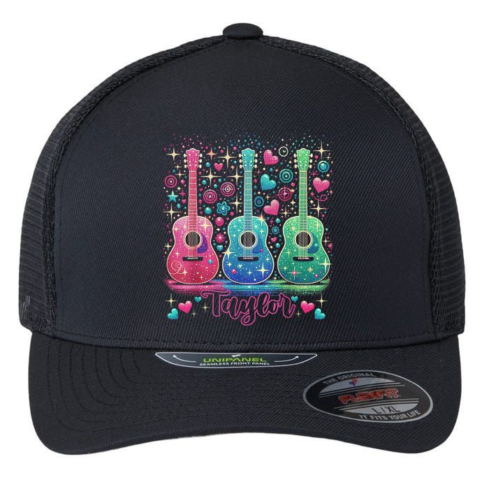 Girl Retro Taylor First Name Personalized Groovy 80'S P.i.n.k. Flexfit Unipanel Trucker Cap