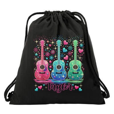 Girl Retro Taylor First Name Personalized Groovy 80'S P.i.n.k. Drawstring Bag