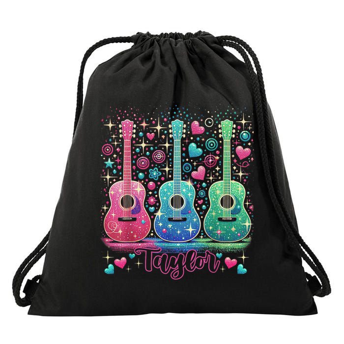 Girl Retro Taylor First Name Personalized Groovy 80'S P.i.n.k. Drawstring Bag