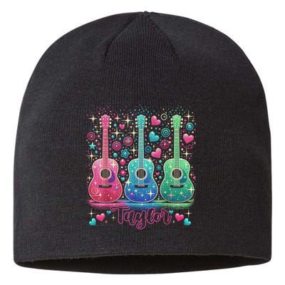 Girl Retro Taylor First Name Personalized Groovy 80'S P.i.n.k. Sustainable Beanie