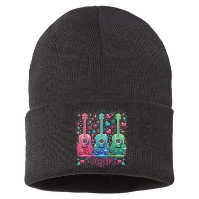 Girl Retro Taylor First Name Personalized Groovy 80'S P.i.n.k. Sustainable Knit Beanie